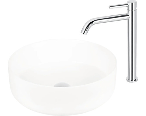 Lavoar ceramic pe blat cu baterie metalică