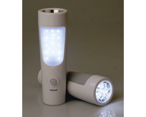 Două lanterne LED albe, una cu senzor