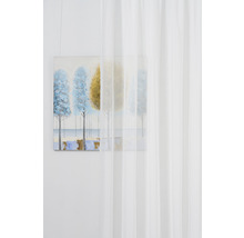 Cortină albă din material transparent în fața unui perete cu o pictură