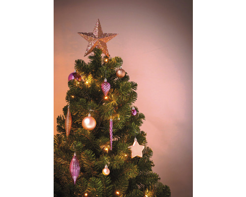 Pom de Crăciun ornat cu stea și globuri