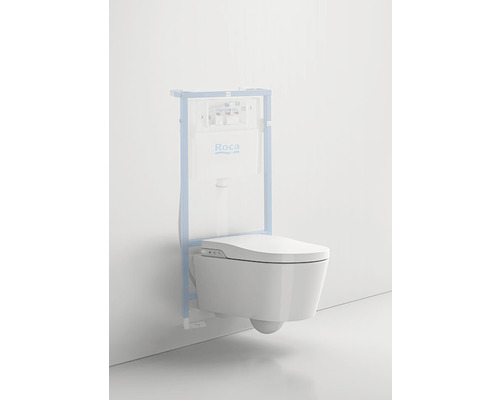 WC suspendat cu rezervor de apă și logo Roca