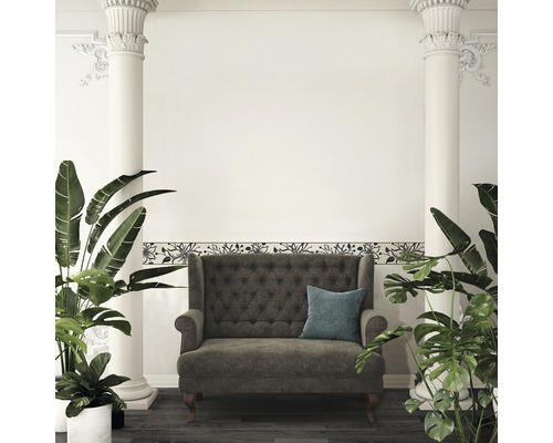 Exemplu de decor cu canapea, plante și bordură în cameră.