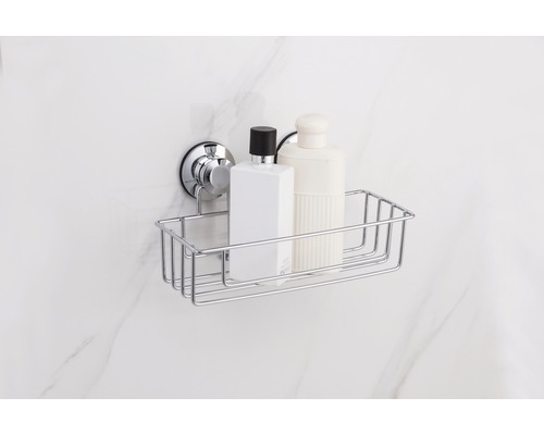 Raft metalic cu ventuză pentru depozitare în baie