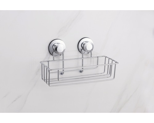 Coș de duș din sârmă cu ventuze pentru montare pe perete.