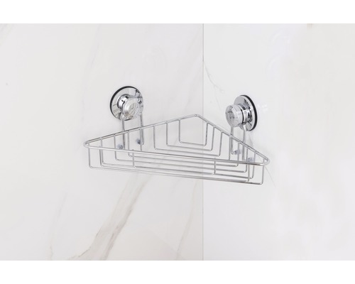 Raft metalic de colț cu ventuze pentru depozitare în baie