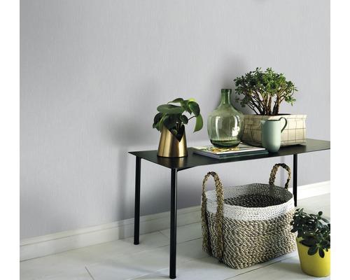 Vedere a camerei cu masă, plante și decorațiuni în fața unui perete de culoare simplă