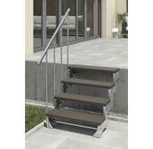 Scară exterioară cu patru trepte, balustradă și cadru metalic