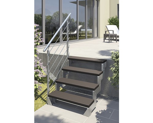 Scară exterioară cu patru trepte și balustradă din oțel inoxidabil
