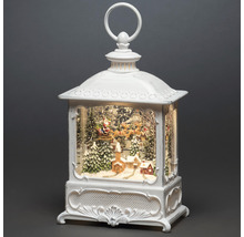 Lanternă decorativă de Crăciun cu Moș Crăciun în sanie și peisaj de iarnă