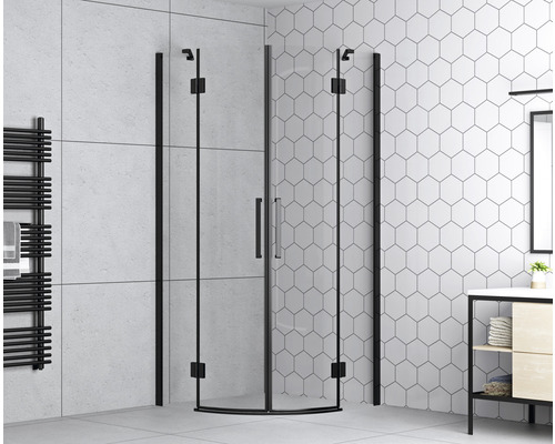 Cabină de duș semirotundă basano Romallo black R550 90 x 90 cm sticlă transparentă profil negru mat