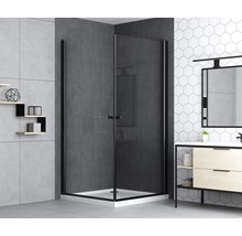 Ușă duș batantă basano Modena black 90x197,5 cm sticlă transparentă profil negru mat-thumb-1