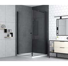 Ușă duș batantă basano Modena black 90x197,5 cm sticlă transparentă profil negru mat-thumb-3