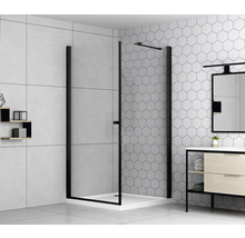 Ușă duș batantă basano Modena black 90x197,5 cm sticlă transparentă profil negru mat-thumb-0