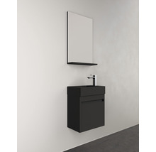 Dulap negru de lavoar cu oglindă și raft pentru baie.