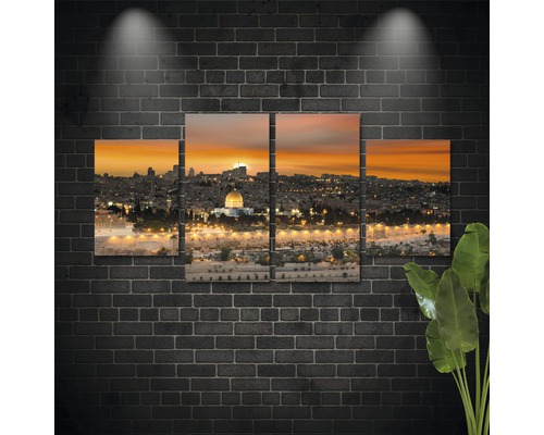 Tablou mural din mai multe părți cu motivul Ierusalimului în fața unui perete de cărămidă