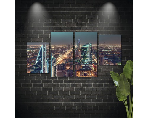 Tablou de perete din patru piese cu o vedere a orașului pe timp de noapte
