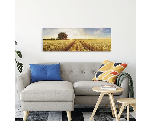 Pânză decorativă cu motiv de câmp și copac pentru design interior