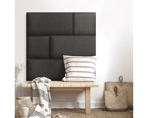 Panou decorativ tapițat Kingston gri închis 30x60 cm Panou de perete din material textil deasupra unei bănci cu pernă și decorațiuni