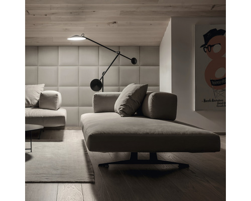 Panou decorativ tapițat Mat Velvet bej 30x30 cm Cameră de zi cu șezlong, perne, lampadar și tablou