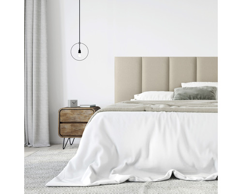 Panou decorativ tapițat Solid crem-bej 30x60 cm Dormitor cu pat, tăblie tapițată, noptieră și lampă suspendată