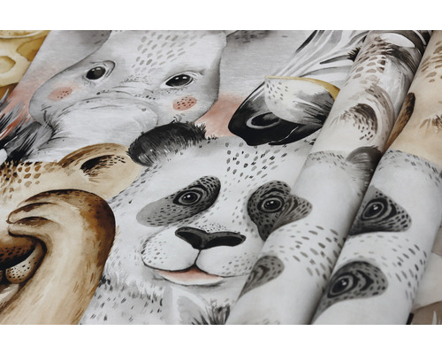 Tapet cu motive de animale, inclusiv panda, leu, zebră și elefant