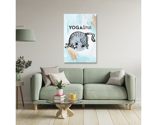 Tablou decorativ pe pânză cu o pisică făcând yoga, ca decor de perete în camera de zi