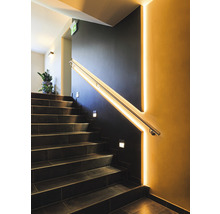 Casa scărilor cu scară, balustradă și iluminare cu LED