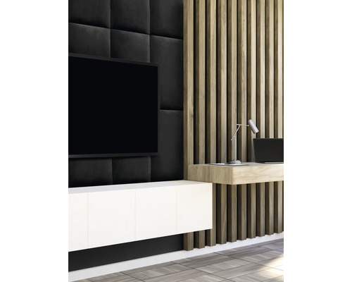 Panou decorativ tapițat Mat Velvet negru 30x60 cm Cameră de zi cu televizor, panouri de perete, dulap TV și birou