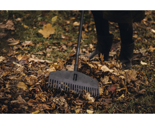 Greblă pentru frunze adunând frunzele de toamnă