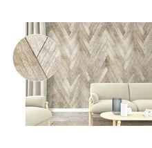 Living cu panouri de perete în model herringbone