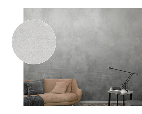 Tapet gri cu aspect de beton în living