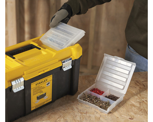 Cutie de scule cu compartimente de sortare detașabile și șuruburi