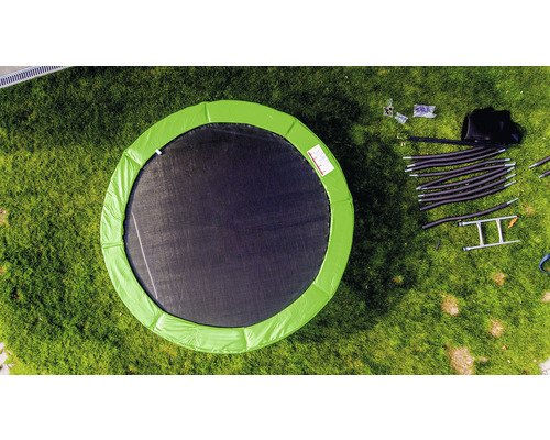 Asamblare trambulină rotundă de grădină cu accesorii pe gazon