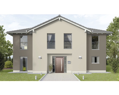 Vedere a unei case cu două etaje cu acoperiș în două ape