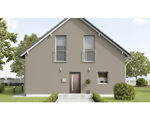 Fațadă de casă cu jaluzele și ușă de intrare