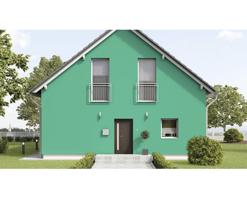 O casă cu vopsea de fațadă, ferestre cu jaluzele și o grădină