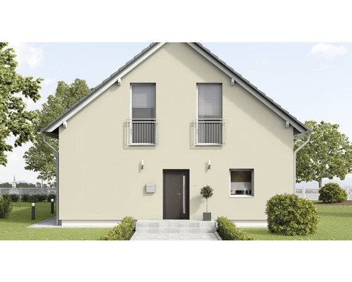 Vedere a unei case cu fațadă, ferestre și ușă de intrare.