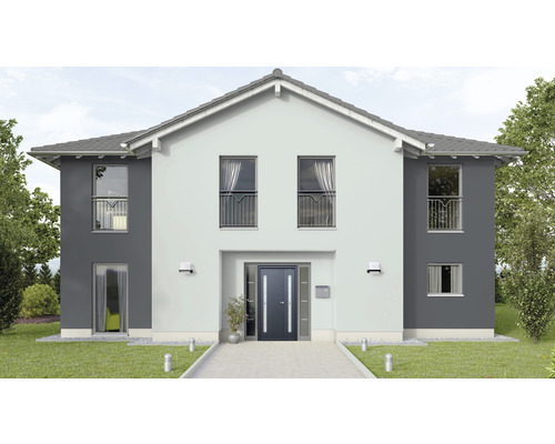 Vedere a unei case rezidențiale moderne cu două etaje cu ușă de intrare