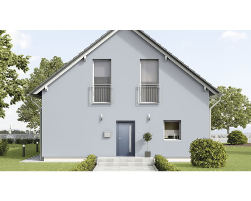 Vedere a unei case cu două etaje cu jaluzele și o ușă de intrare