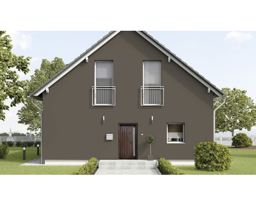 Casă unifamilială cu fațadă, ferestre, ușă de intrare și grădină