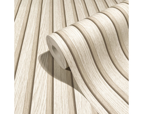 Rola de tapet cu aspect de lemn și model cu dungi