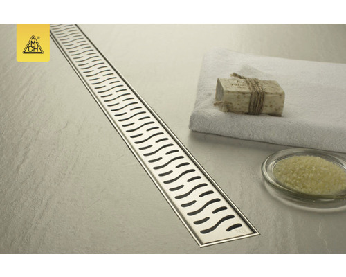 Canal de duș din oțel inoxidabil cu model ondulat și logo MCH