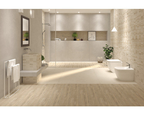 Baie luminoasă cu duș, lavoar, toaletă și bideu