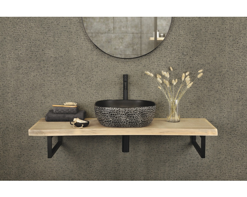 Chiuvetă modernă de baie cu model pe raft din lemn