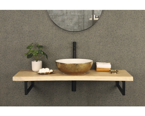 Mobilier de baie cu lavoar, baterie, oglindă și decorațiuni