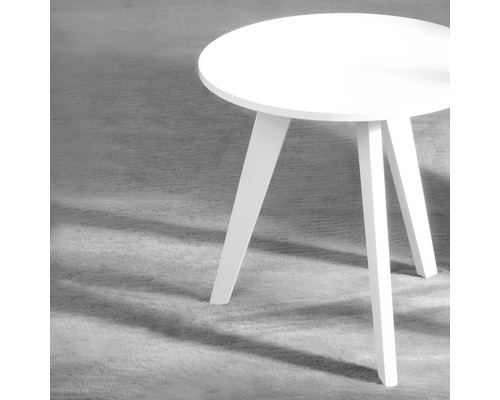 Măsuță laterală rotundă, albă, cu trei picioare