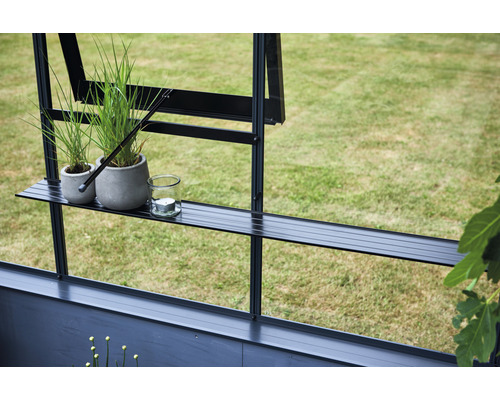 Prim-plan cu seră cu raft, plante și lumânare