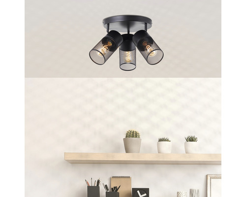 Lumină de plafon cu trei spoturi din plasă metalică