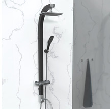 Sistem de duș cu comutator și săpunieră Schütte, pară duș fixă 17,5x17,5 cm, pară mobilă 1 funcție, furtun duș 1,5 m, negru-thumb-2