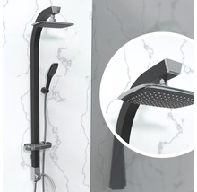 Sistem de duș cu comutator și săpunieră Schütte, pară duș fixă 17,5x17,5 cm, pară mobilă 1 funcție, furtun duș 1,5 m, negru-thumb-3